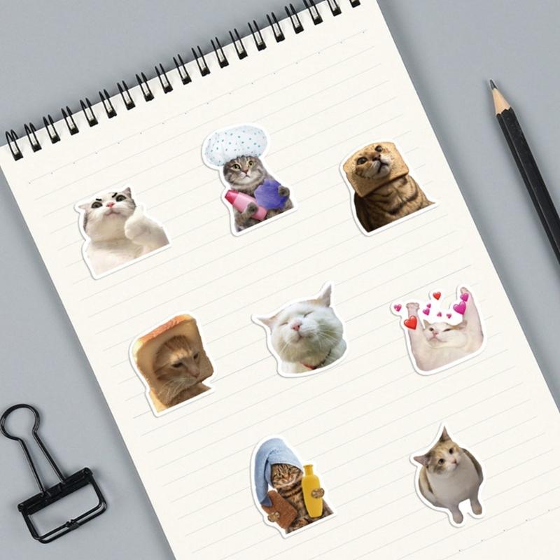 50 de bucăți autocolante cu animale drăguțe pisici autocolante PVC impermeabile pentru laptop, skateboard, sticle de apă, cadou pentru telefon pentru copii