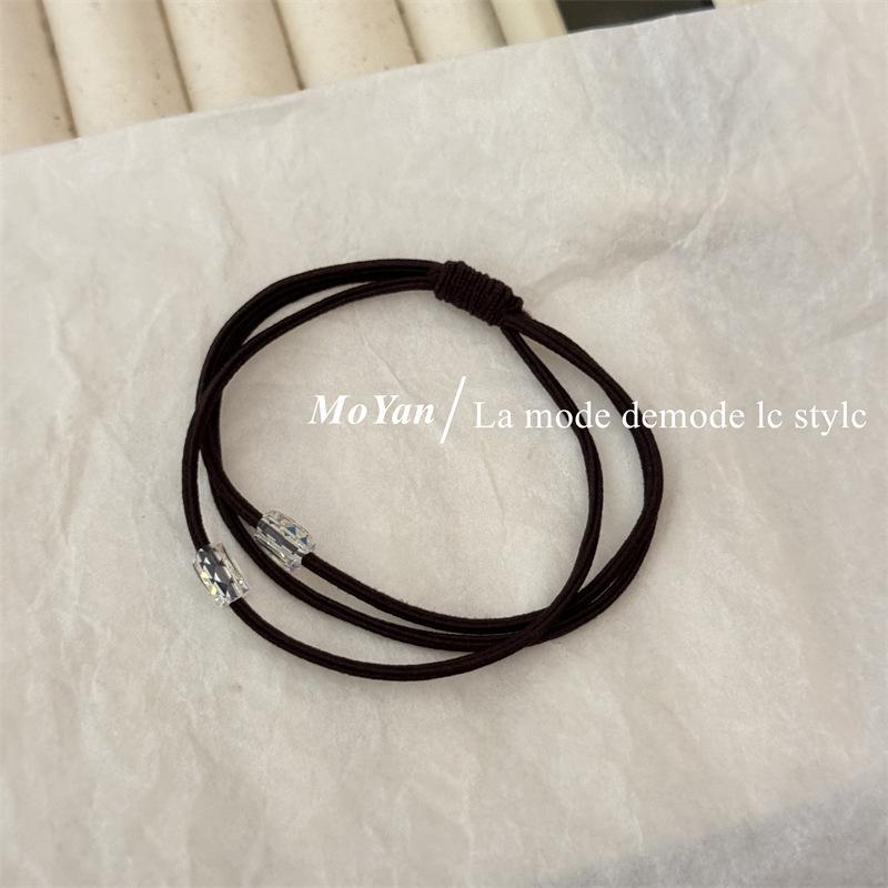 

New 2024 Women s High Elasticity Crystal Hair Tie with Leather Cover темно-коричневого