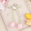 Ins Fresh Tulip Hello Kitty Keychain Y2K Trendy Sweet Imitation Pearl Bowknot Keyring Bag Pendant Backpack Hanging Decor Gift