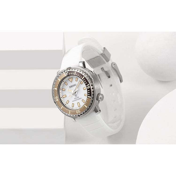 Seiko Prospex Series Solar Sports Canister Dive Watch Solar Quartz Movement Leather Strap Women watches White SUT407P1