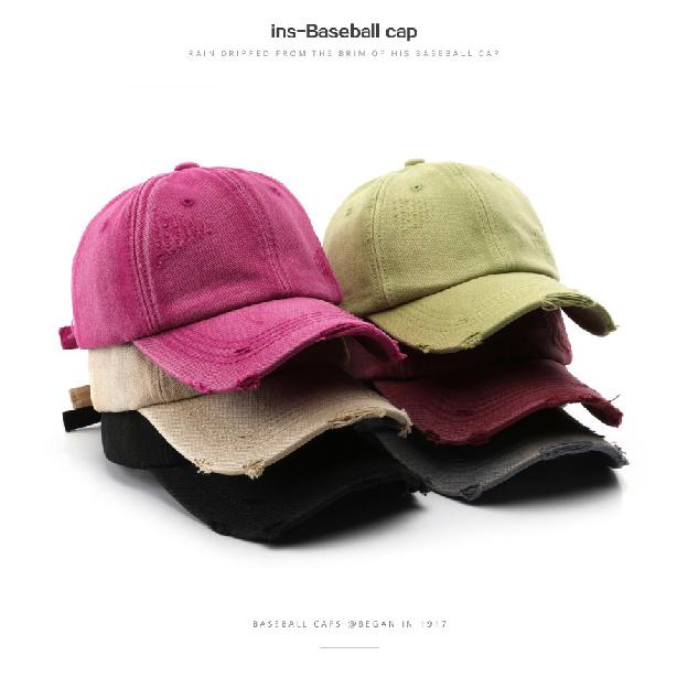 Women's spring and summer washed distressed denim plain baseball cap, outdoor men's travel sun protection hat