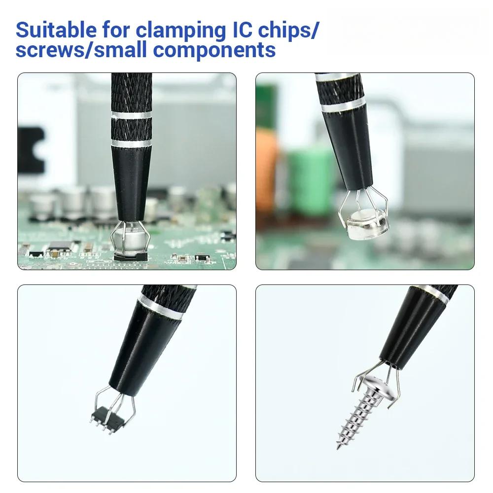 Electronic Component Grabber Four Claw IC Chip Extractor Screw Picker Tweezers Pick Up Tool Metal Grabber Repair Hand Tool