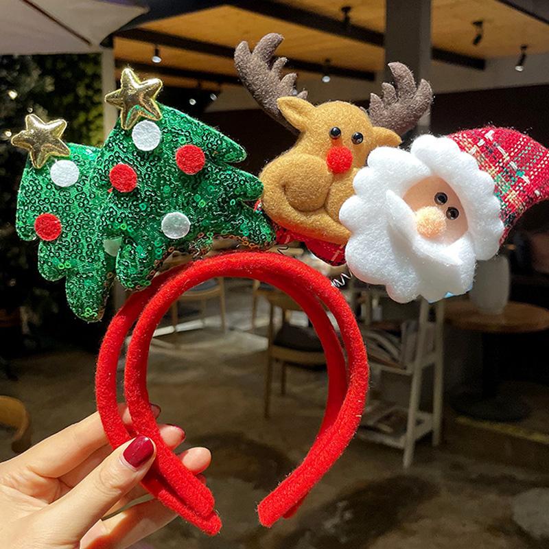 1PC Bow Headband 2025 New Christmas Hair Accessories Santa Claus Tree For Xmas Gifts Deer Horn Cute Hair Bands Party Supplies