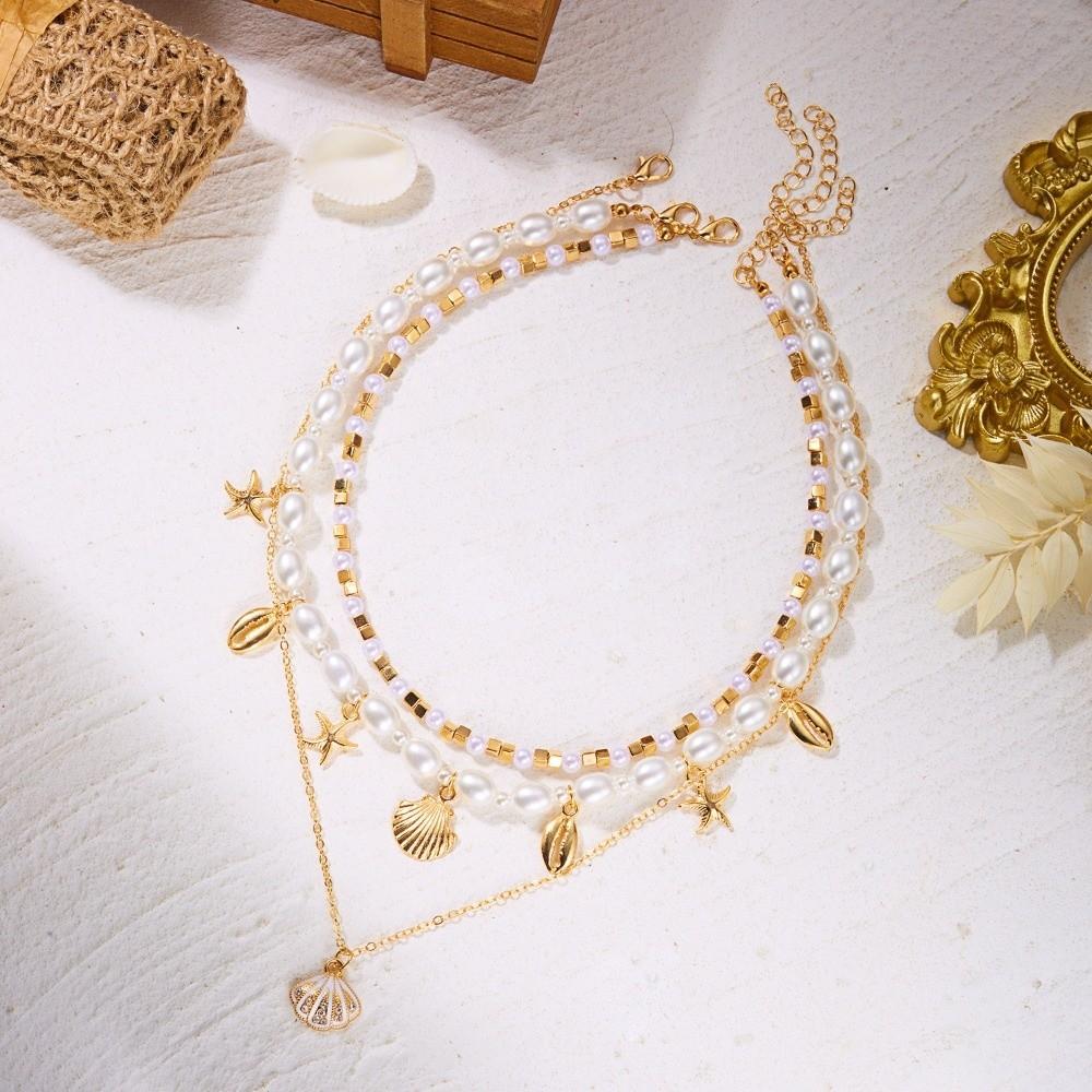 3Pcs/Set Imitation Pearl Beaded Starfish Choker Bohemian Seashell Choker Gifts