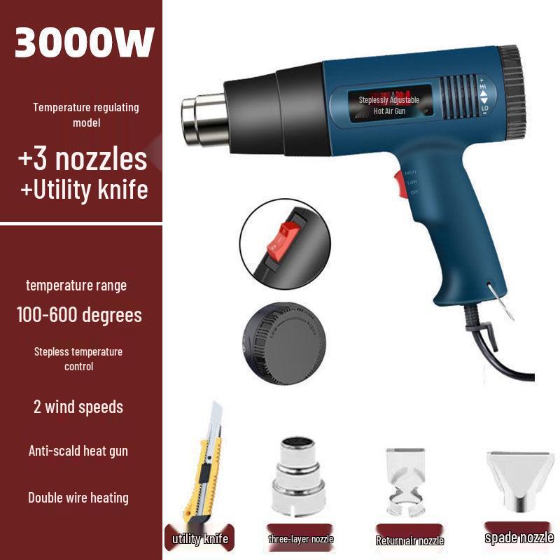 Adjustable Temperature Hot Air Gun for Car Wrapping and Heat Shrink, Small High Power Industrial Blower Flame Gun.