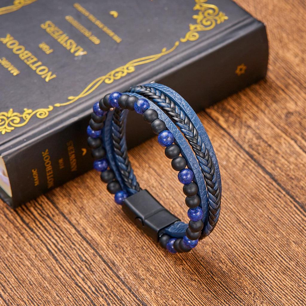 Vintage Turquoise Crystal Floral Triple-Layer Leather Bracelet