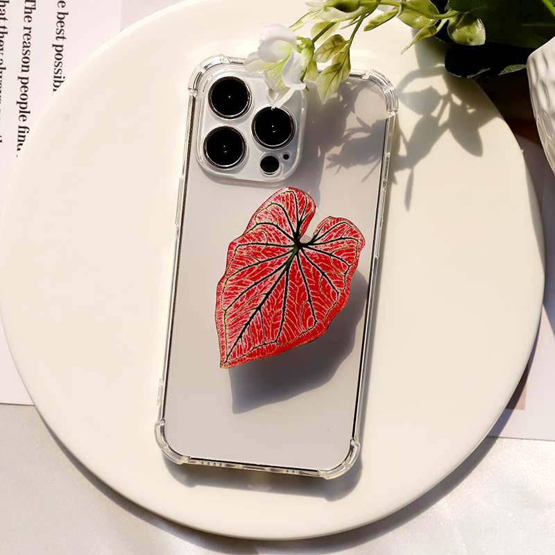 Foldable Acrylic Mobile Phone Stand with Simulated Plant Leaf Design
