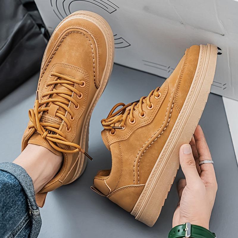 Spring Men Leather Casual Shoes Trendy Platform Sneakers High-quality Outdoors Walk Yellow Men Shoes  Hombre