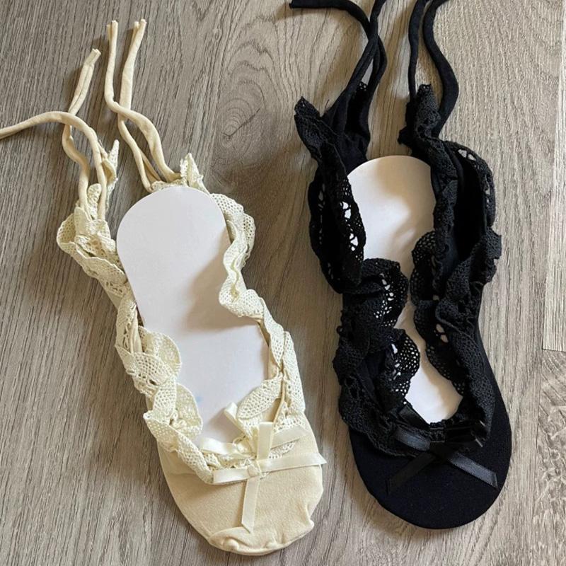 1/2pairs Japanese Ballet Style Bowknot Lace Up No-show Socks Women Tie Straps Slipper Boat Sock Sweet Cute Lolita JK Dance Socks