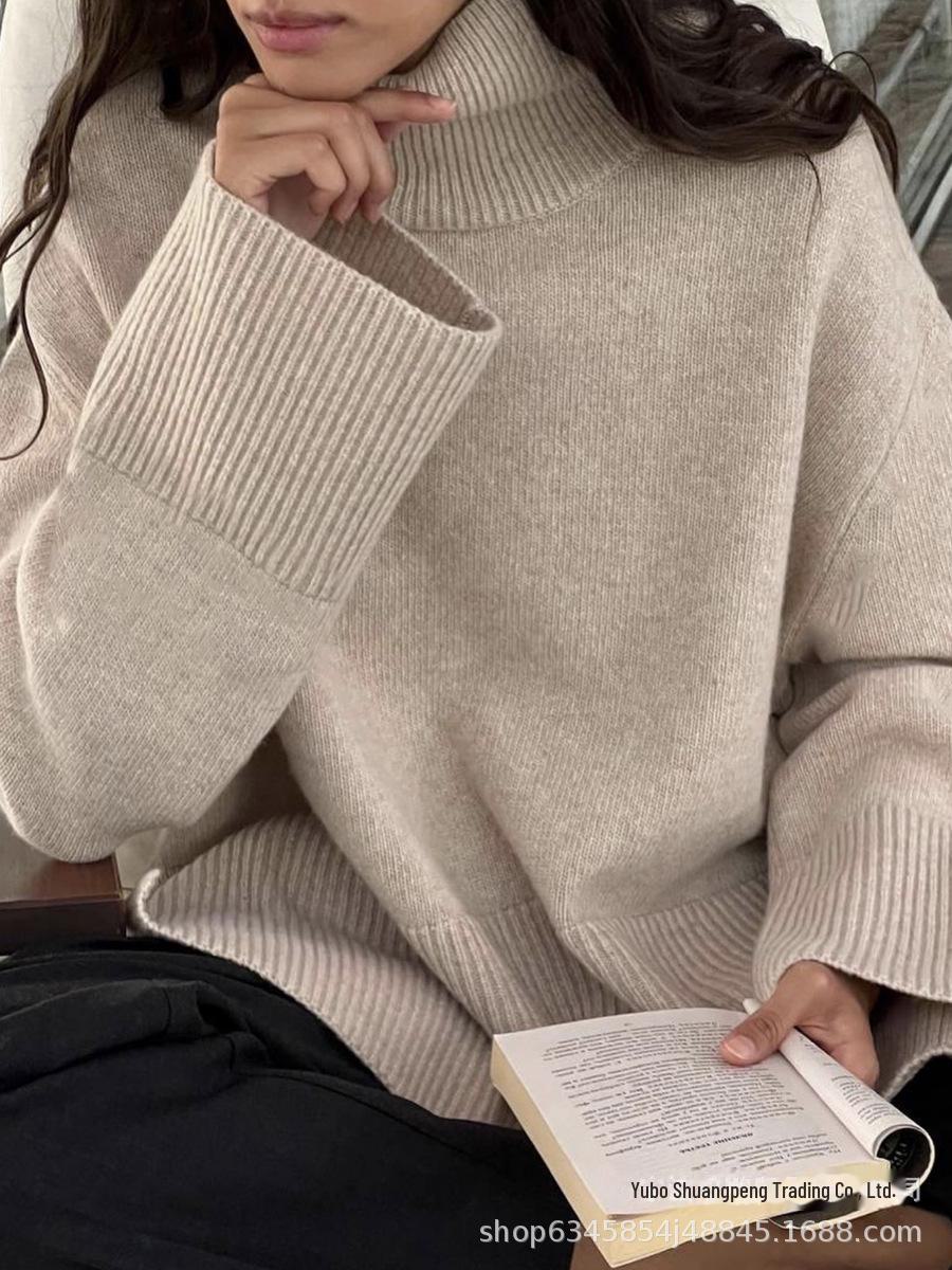 Женский однотонный свободный свитер с высоким воротом 2024 года на осень и зиму M хаки 2567₽