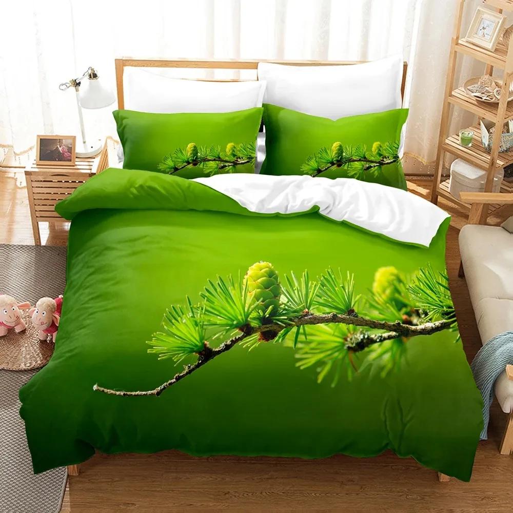 Bettwäsche-Set „Wald“, Wald mit schattigen Bäumen, traumhafte Waldlandschaft, Naturmotiv, Bettwäsche-Set, Queen-Size, Grün-Braun