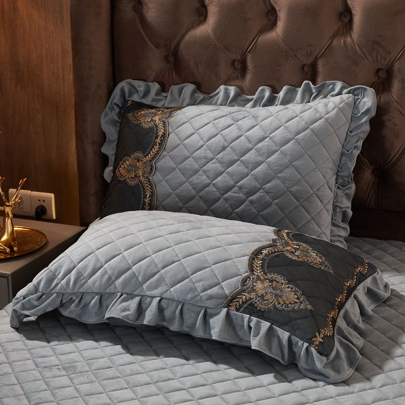 

Бархатная наволочка, вышитое кружево, европейский однотонный домашний декор, прямоугольная подушка, зимняя теплая мягкая 48x74 см 2PC 48x74cm