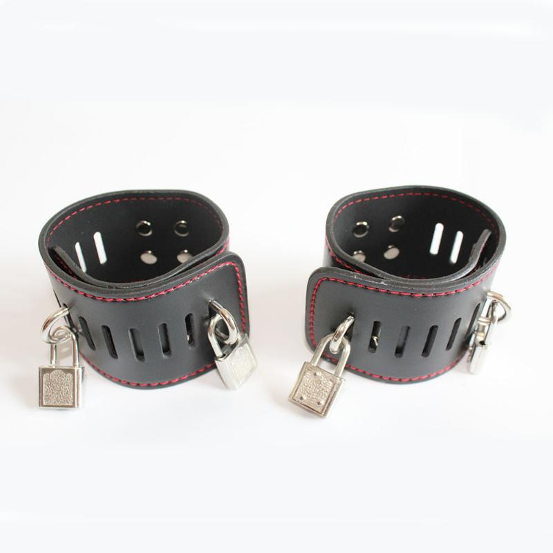 Dual-use Lockable Wrist Slave Handcuffs PU Leather Ankle Cuffs with Padlock BDSM Bondage Adult Flirting Game Sex Toys Roleplay