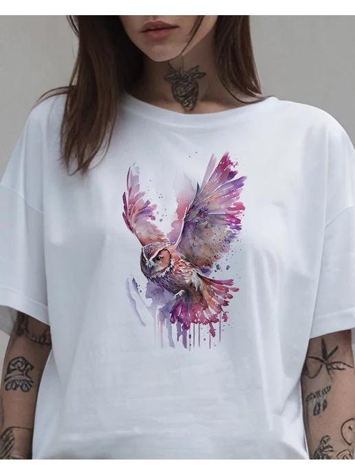 Women s owl T-shirt – summer print XL
