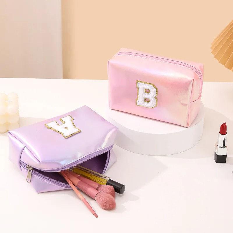 Octagonal Embroidered Letter Makeup Bag Large Capacity Travel Toiletries Storage Bag Handbag Cosmetic Bag Makeup Pouch Organizer