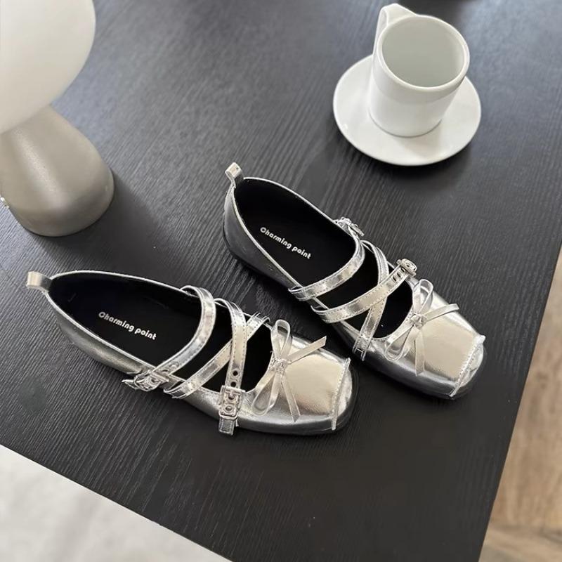 Fashion Hot Selling Spring 2025 Bowknot Flat Ballet Flats Women Casual Vintage Low Cut Rivet Embellished Flat Shoes Comfortable Slip-On