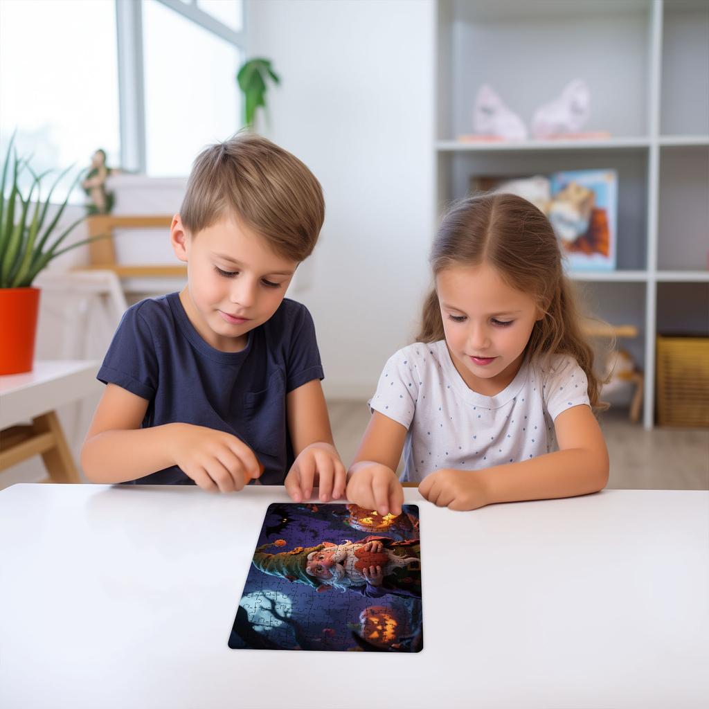 Roztomilé fotografie halloweenských puzzle, puzzle, rodinné vzdělávací hry, rodinné dekorativní obrazy.