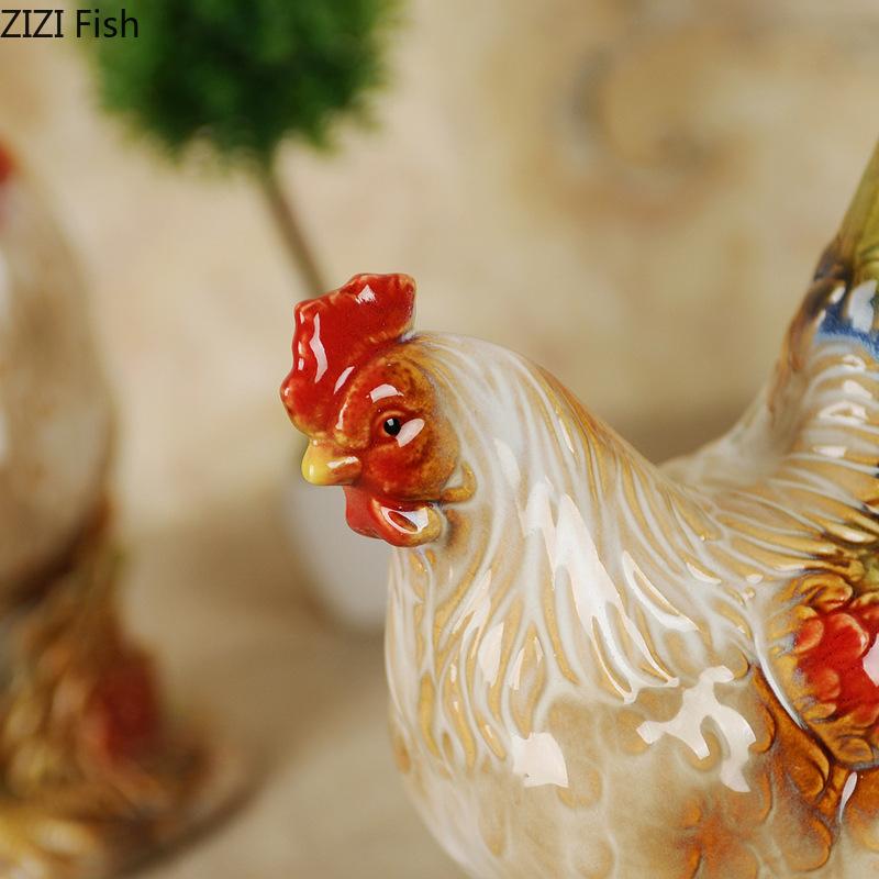 Creative Rooster and Hen Sculpture Ceramic Crafts Living Room Wine Cabinet Decoration European Home Courtyard Decoration Art