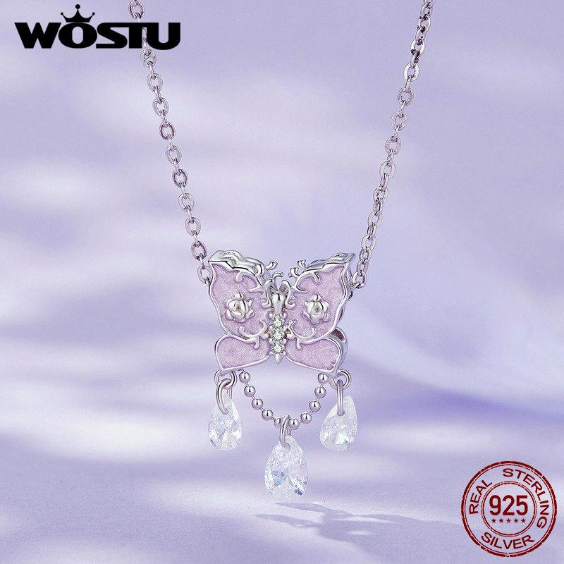 WOSTU Mystic Purple Series 925 Sterling Silver Butterfly Charms Elf Pendant Drop Zircon Moon Beads Fit DIY Bracelet Neckalce