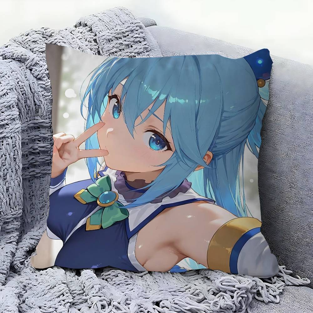 Anime-Konosuba Aqua Pillow Cushion Cover Pillowcase Living Room Sofa Home Decor Customized
