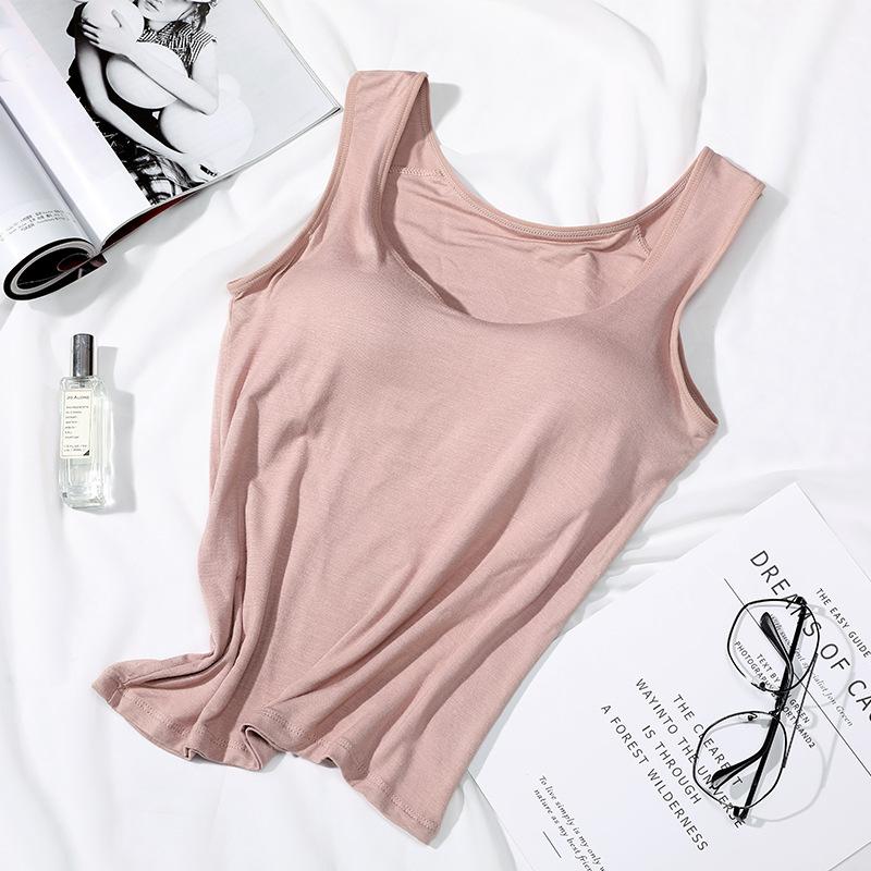 Women's Vest One-piece Vest with Chest Pad Women's No Steel Ring No-wear Bra Cup Women's Outer Wear Base