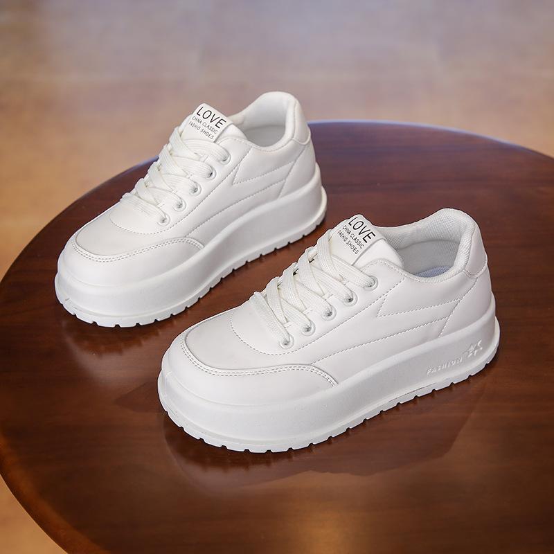 Sneakers casual con plateau spesso per donna, comode scarpe da passeggio con lacci in pelle PU, scarpe da tennis antiscivolo, scarpe da corsa traspiranti da donna