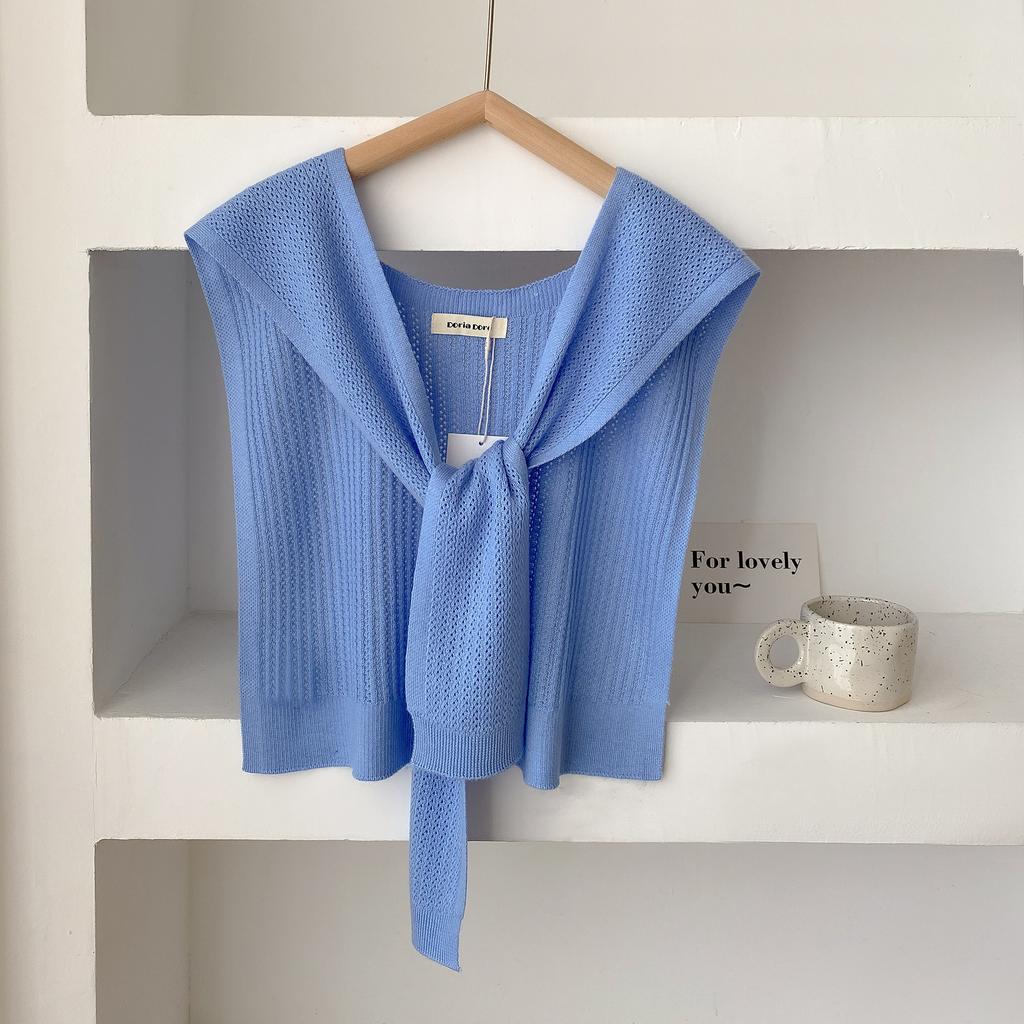 Modischer Koreanischer Gestrickter Hohlstrick-Schal Sommer Büro Falscher Kragen Halsstrick Dünnes Geknotetes Cape Schulterschal Für Damen