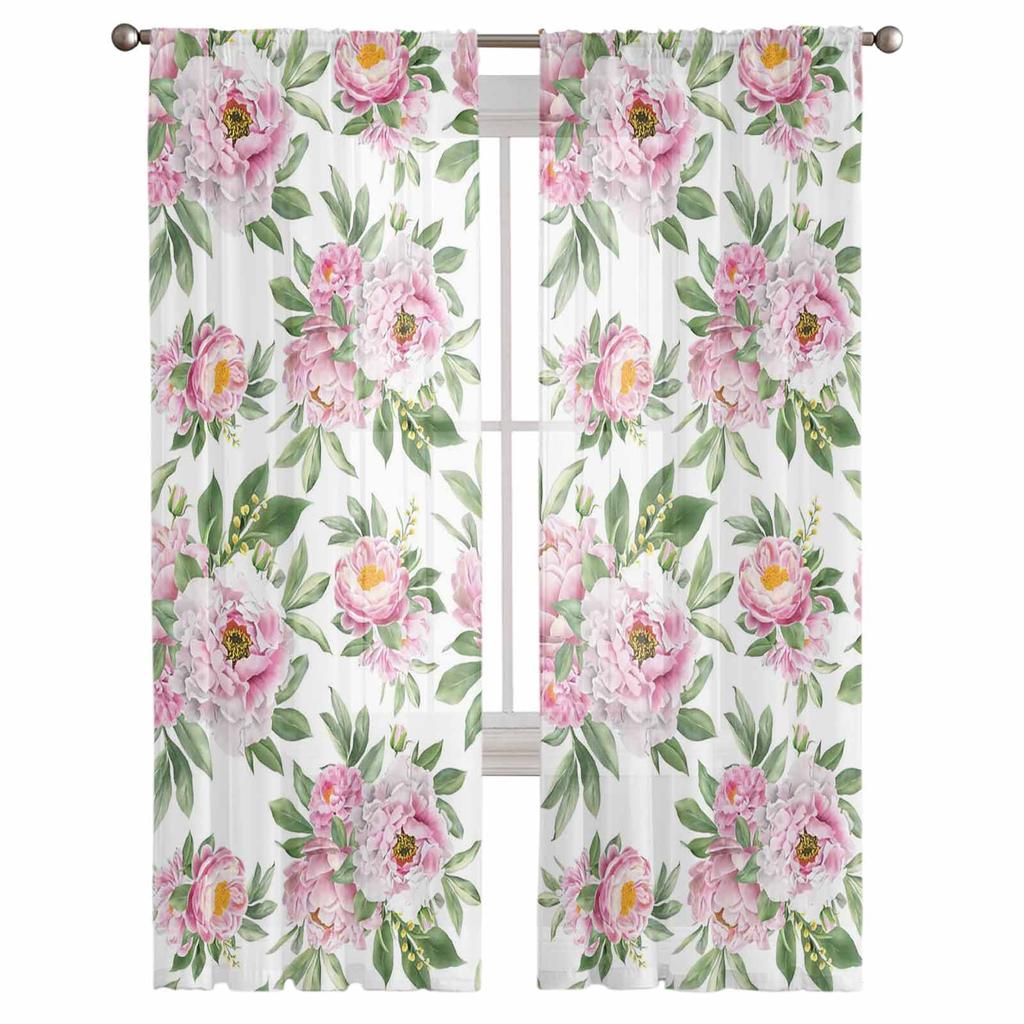 Vintage Muster Textur Hibiskus Blume Tüll Sheer Vorhänge Für Wohnzimmer Schlafzimmer Küche Für Windows Voile Vorhänge Wohnkultur