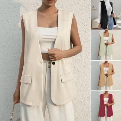 Women Vest Sleeveless Single Button Western Style Slim Fit Cardigan Suit Coat