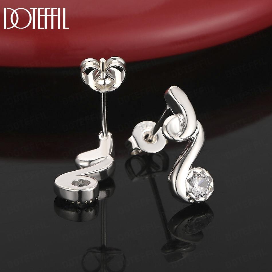 925 Sterling Silver AAA Zirconia Musical Note Earrings - Banquet Pendant Jewelry