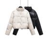 Womens Winter Stand Collar Long Sleeve Cotton Blend Jacket Solid Color Warm Casual Outerwear