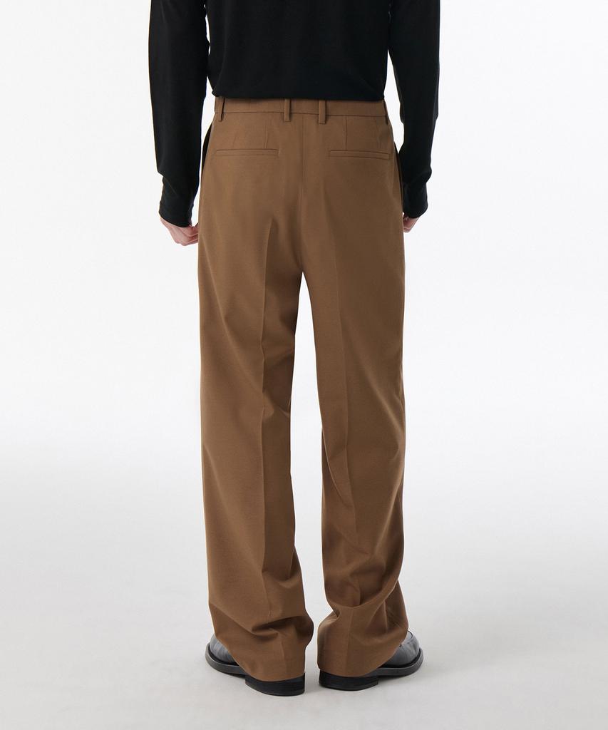 MUSINSA STANDARD Whipcord One-Pleat Wide Hidden Banding Slacks [Desert Brown]