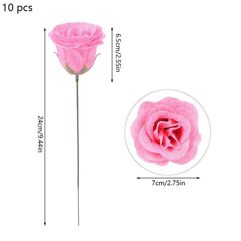 

10Pcs Glitter Red Rose Artificial Flowers Bouquet for Wedding Valentine s Day Decoration Baby Shower Party Home Garden DIY Decor рожевий
