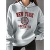 Women's autumn and winter warm and loose casual Paris pattern printed suede long sleeved hooded sweatshirt