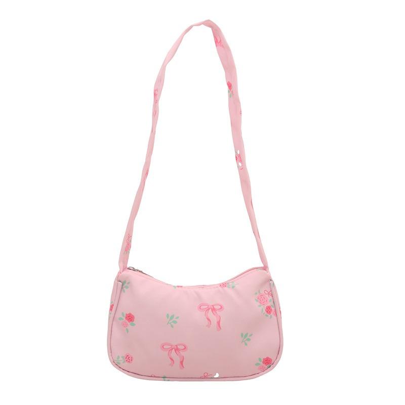 Sweet Lady's New Bow Broken Flower Canvas Bag Shoulder Bag High Value Diagonal Span Cute Bag