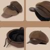 Korean Style Pu Leather Beret British Style Painter Hat Fashion Wool Octagonal Hat  Girl
