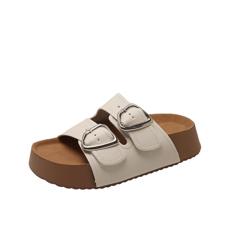 

Женские новые универсальные шлепанцы на толстой подошве в стиле ретро с квадратным носком и ремешком с пряжкой в римском стиле, летние пляжные шлепанцы на плоской подошве 2025 35