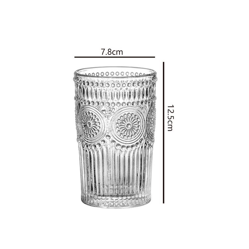 

300ml/350ml Elegant Drinking Glasses Sunflower Pattern Relief Glass Cup Transparent Beverage Cold Drink Cups Whiskey Beer Mugs 1pcs