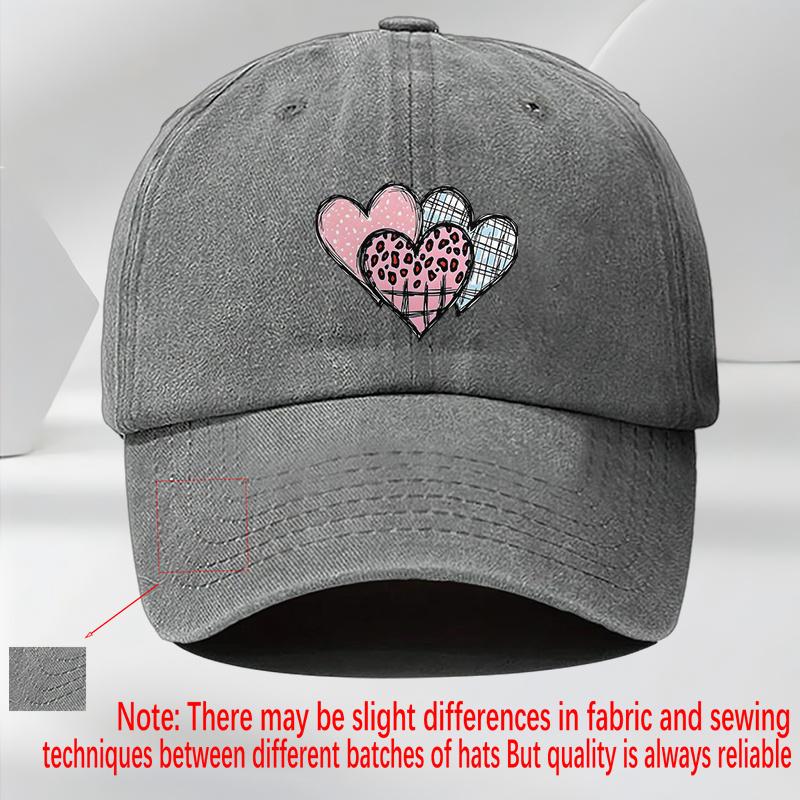 Cute Three Hearts Print Baseball Cap Unisex Casual Outdoor Polyester Adjustable Washed Sports Cap