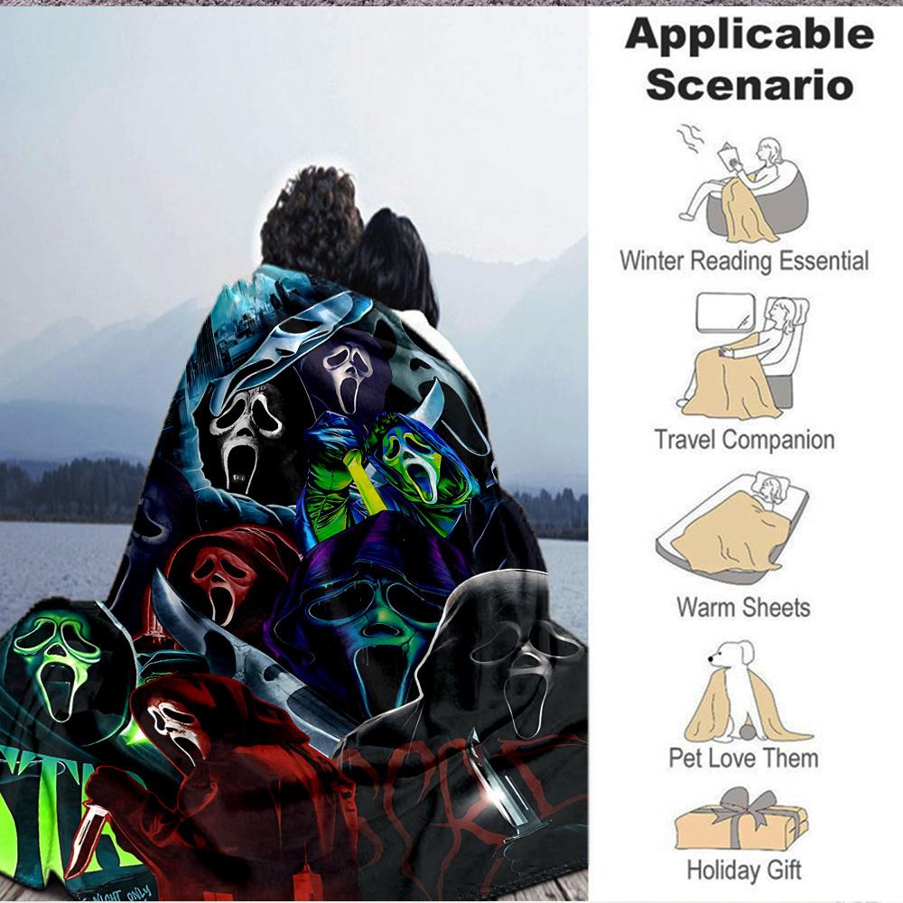 1pc Scream Mask Blanket Lightweight Flannel Blanket Throw Blanket For Sofa, Bed, Travel, Camping, Livingroom, Office, Couch