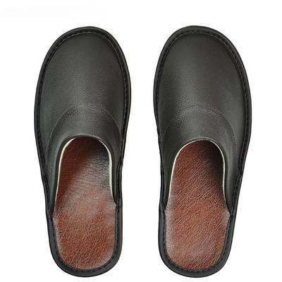 Men's Luxury Cow Leather Indoor Slippers with Open Toe Design