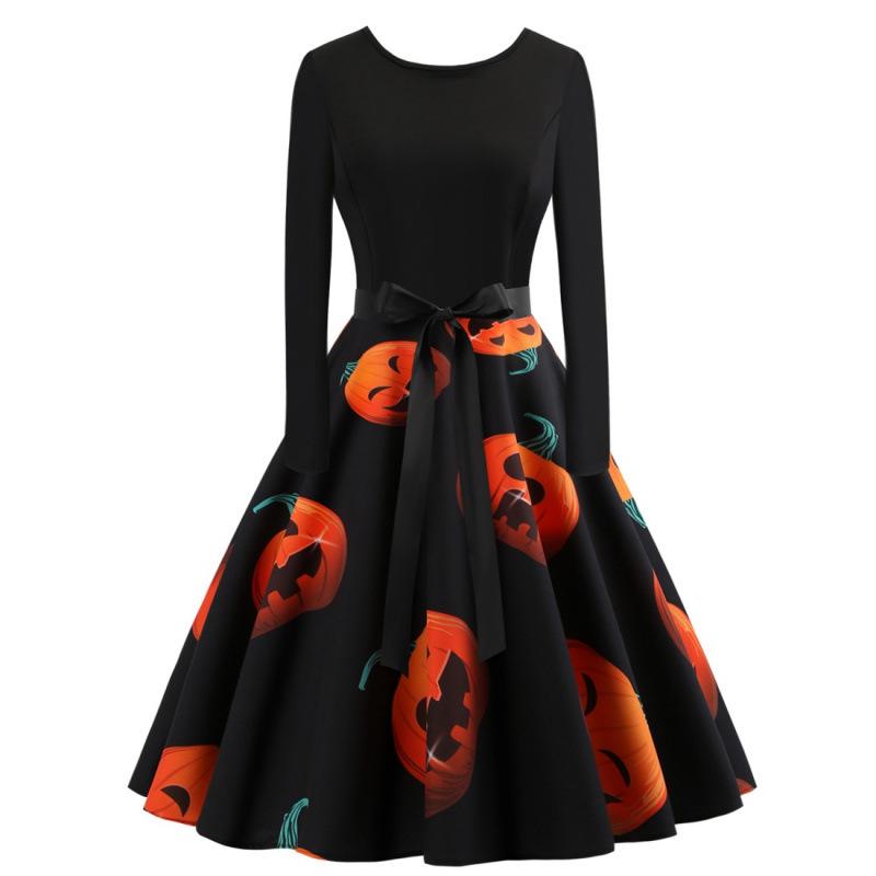 

Halloween Women s Hepburn Style Retro Print Swing Skirt L чорний