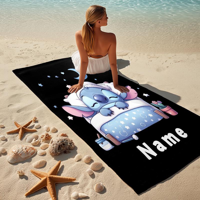 Custom Name Love Stitch Stylish Digital Printing Beach Towel Quick‑Drying Absorbent Blanket for Beach Pool Gym Travel