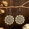 Mandala Snowflake Print Double Layer Wood Earrings - Black Round Patchwork Drops