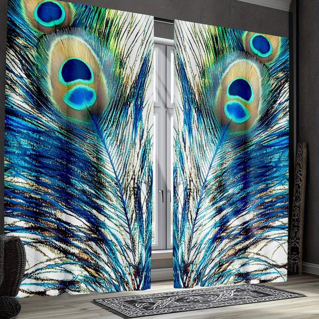 2pcs Vintage Peacock Feather Curtains   Modern Home for Living Room & Bedroom