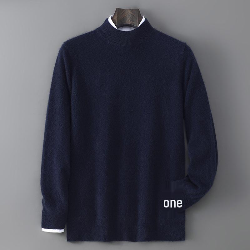 Men's 100% Pure Wool Half-High Neck Sweater - Solid Color, Business Casual Knit Base Layer Top