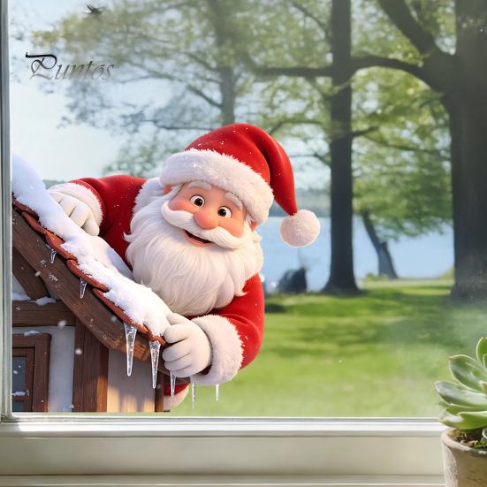 Christmas Window Clings Climbing Santa Cling, Roof Claus Static Waterproof Stickers Decal, Reusable Decorative Glass Sticker for Holiday Party Decor