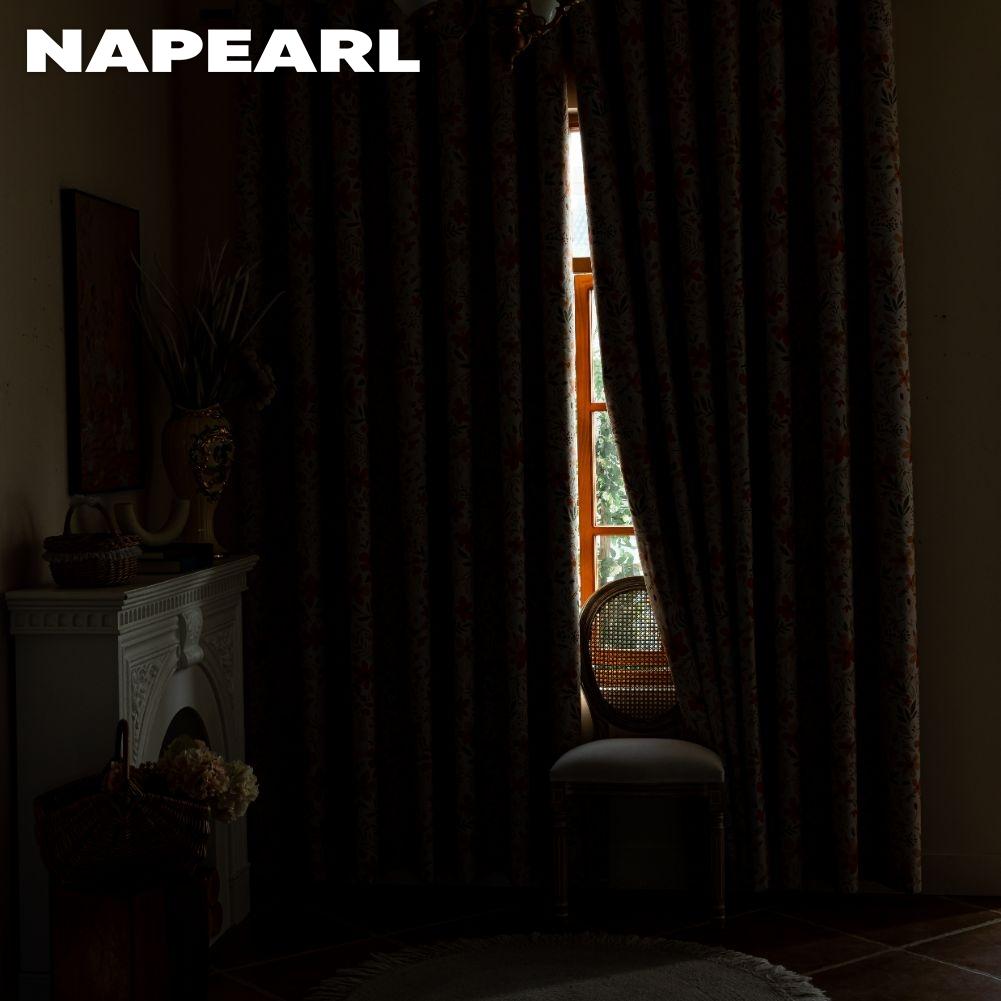 1PC NAPEARL French Vintage Orange Floral Print Blackout Curtain 100% Blackout Versatile Curtain for Bedroom Living Room Balcony Window for Home Decor