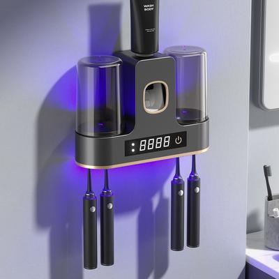 2 Cup Toothpaste Dispenser Wall Mounted Bathroom Accessories Intelligent Sterilization Disinfection Toothbrush Holder