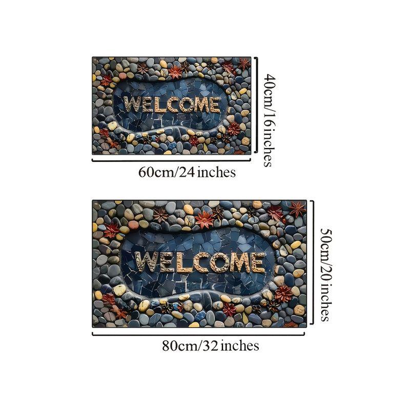 Tiled Stone Greeting Harvest Foliage Entry Rug Skid Resistant Entryway Mat Country Floor Pad Room Decor Accent Soft Cozy